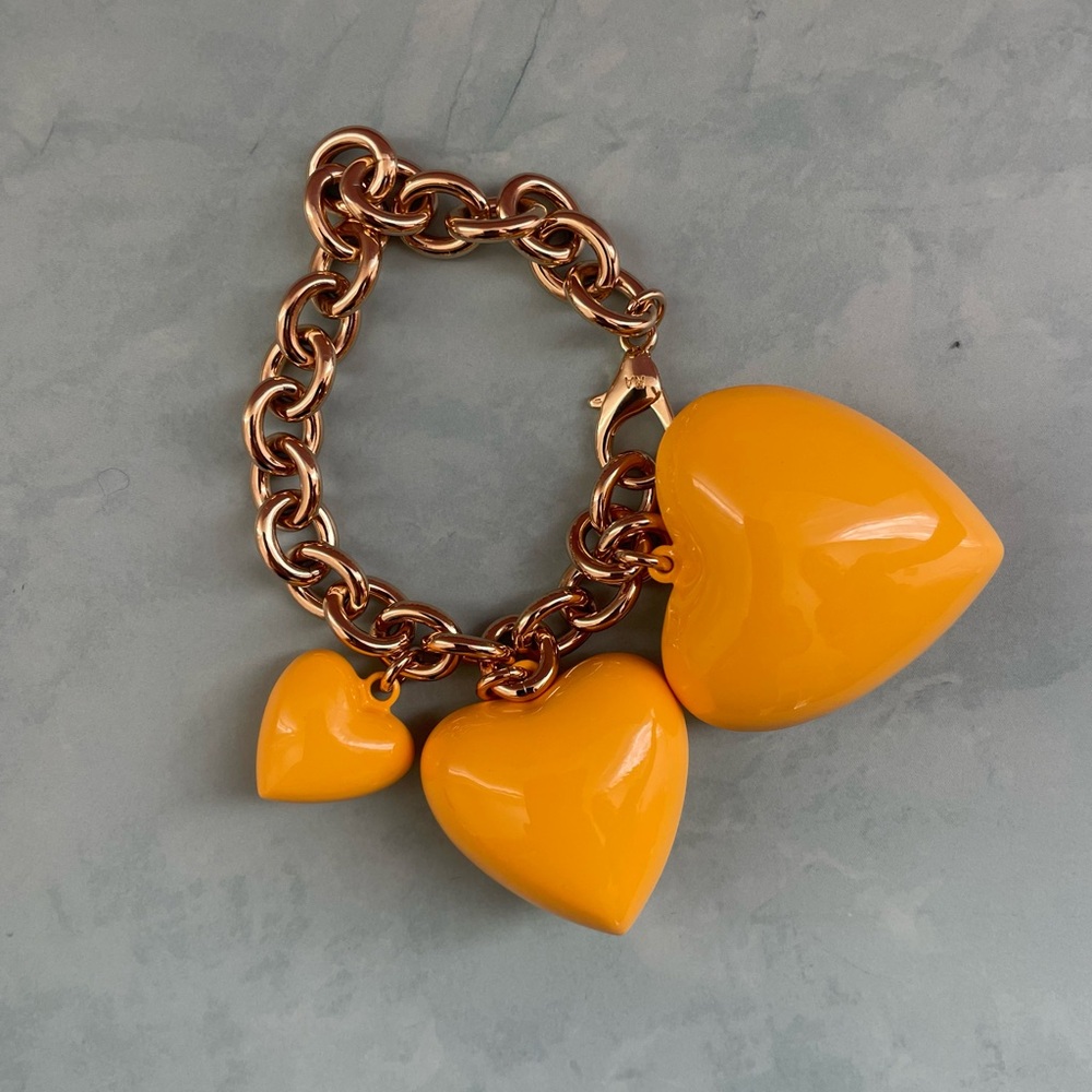 Heart Charm Bag Bracelet in Gold and Yellow